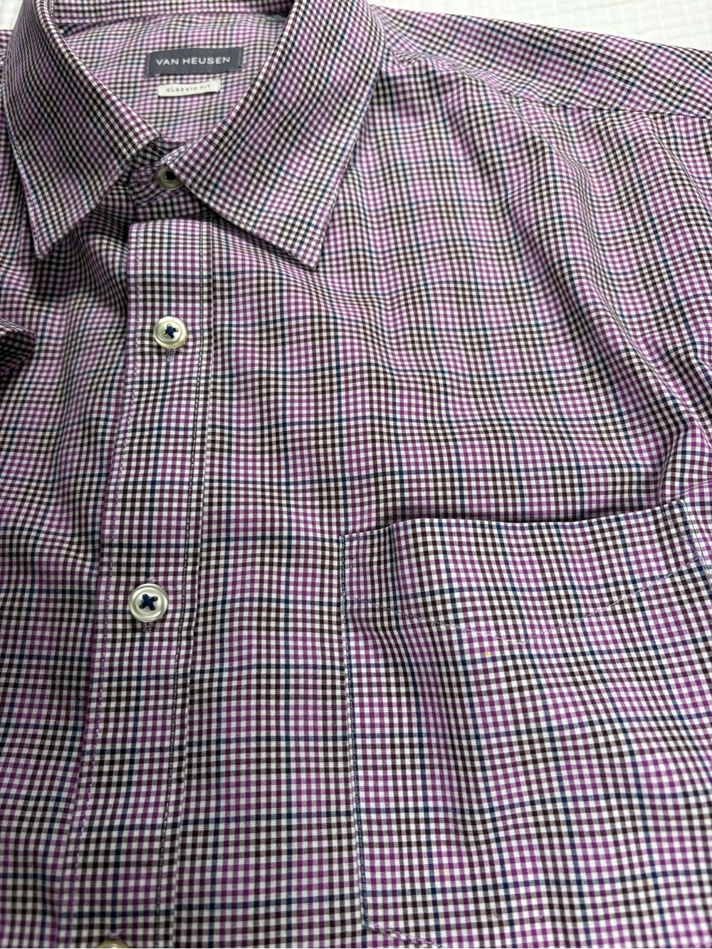 Van Heusen Classic Fit Men's Purple Black White Micro Check Dress Shirt Sz L